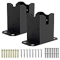 4x4 Post Base, 2 Pack Heavy Duty Steel Deck Post Base Internal Size 3.5" x 3.5" Come with Wood Screws and Concrete Anchors, Wood Fence Post Base for Deck Porch Handrail Railing Support (2)