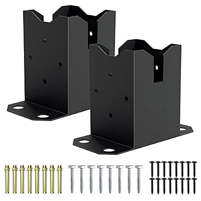 4x4 Post Base, 2 Pack Heavy Duty Steel Deck Post Base Internal Size 3.5" x 3.5" Come with Wood Screws and Concrete Anchors, Wood Fence Post Base for Deck Porch Handrail Railing Support (2)