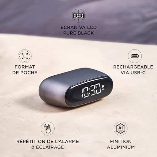 Mini réveil Lexon MINUT rechargeable pour table de chevet et voyage vert sombre - 6