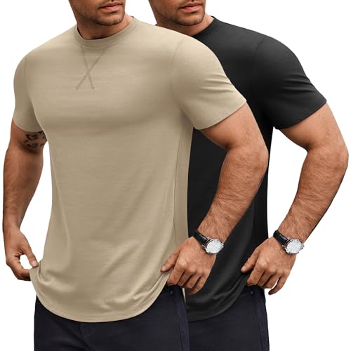 COOFANDY Mens T-Shirts Cotton Short Sleeve T Shirt Classic Crew Neck Tees Casual Curved Hem Shirt Summer Muscle Workout Shirts