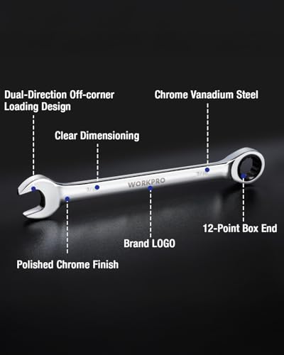 Image of WORKPRO 7 /16 inch Ratcheting Combination Wrench, Mirror Polish Chrome Plating