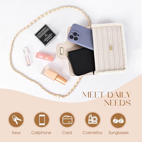 Image of Straw Crossbody Bags for Women, Summer Fashion Straw Purses and Handbags Shoulder Raffia Clutch Bag with Pearls