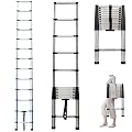 Telescoping Extension Ladder Stainless Steel 12.5FT Lightweight Collapsible Ladder Multi-Purpose Portable Telescopic Ladder Attic Ladder Rv Ladder Roof Ladder, for Household Outdoor, 330 Lb Capacity