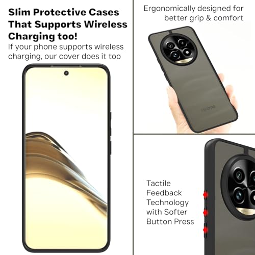 Image of RIGGEAR Shockproof Sleek Hybrid Armor Back Cover Case Compatible with Realme 13 Pro, Realme 13 Pro Plus 5G (Smoke Black Matte PC + Black TPU Bumper)