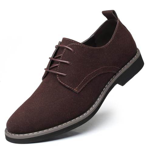 Mens Suede Leather Dress Shoes Casual Lace Up Oxfords Shoes Brown