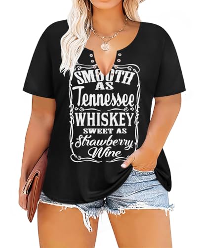 TIYOMI Plus Size T Shirt for Women Buttons Tops Short Sleeve Summer Sexy V-Neckline Shirts Solid/Tie Dye XL-5XL