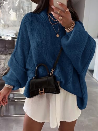 Image of Saodimallsu Womens Oversized Sweaters Mock Neck Batwing Long Sleeve 2026 Fall Trendy Ribbed Knit Casual Tunic Sweater