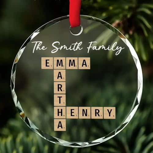 Family Crossword Art Personalized Custom Glass Ornament