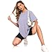 Womens Oversized Cotton T Shirts Crewneck Short Sleeve Tops Heavyweight Casual Loose Fit Drop Shoulder Fashion Tees Purple