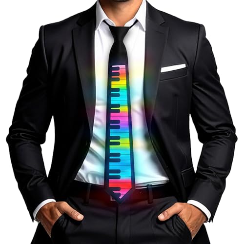 GloFX Rainbow Piano LED Tie – Light-Up Necktie for Rave Costumes, Parties & Music Festivals – 3 Lighting Modes – Batteries Not Included