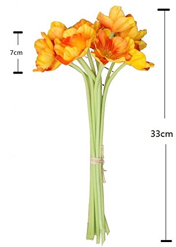 Lebritamfa 10 Pcs High Quaulity Fresh Artificial Mini Real Touch Pu/Latex Corn Poppies Decorative Silk Fake Artificial Poppy Flowers For Wedding Holiday Bridal Bouquet Home Party Decor (Orange) #TOP4