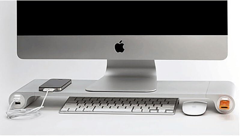 Aluminum Alloy Desktop Monitor Stand Space Bar Non-Slip Laptop Stand Riser with 4-Ports USB Charging for iMac, MacBook Pro, Air (US) image 5