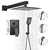 Shower Head Shower Faucet Set Square Shower Combo System with 8 Rainfall Shower Head Wall Mount 3 Setting Handheld ShowerStainless Steel Bath Shower HeadMatte Black