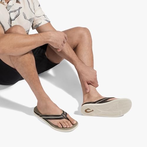 OluKai Men's Shoreline Leather Sandals, Everyday Flip-Flops with Premium Materials & Rich Details, All-Day Comfort & Arch Support, Mustang/Clay, 10 - image 4