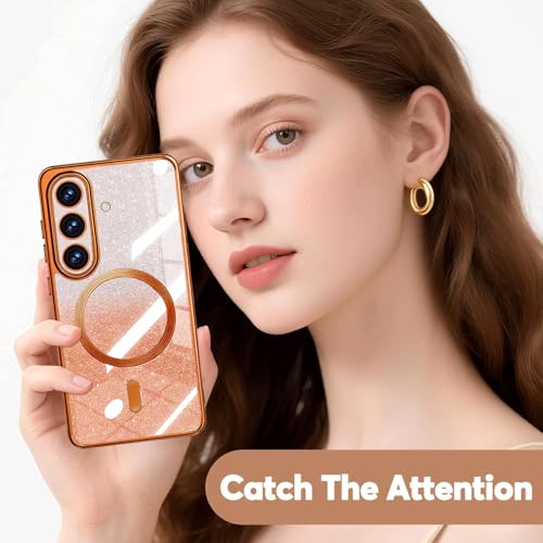 Image of Misscase for Samsung Galaxy S26 Case Compatible with MagSafe,Built-in Camera Lens Protector Full Protection Soft TPU Anti-Scratch Anti-Fingerprint Magnetic Glitter Slim Case Cover Orange