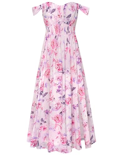 Image of GRACE KARIN 2026 Women's Summer Floral Wedding Guest Dress,Beach Flowy A Line Maxi Off Shoulder Bridesmaid Dresses