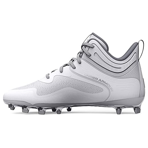 Under Armour Men's Command Mid Lacrosse MT TPU Cleat, (100) White/White/White, 12.5