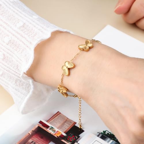Image of 18K Gold Plated Stainless Steel Dainty Charms Colorful Crystal Birthstone Bracelet Minimalist Cute Jewelry for Women