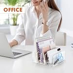 BEYGORM Acrylic Mail Holder, Clear Multifunction Desk Organizer with Divider, Vertical Letter Sorter for Desktop, 5 Compartments Modern Office Home Envelope Organizer for Bill, Document, Folder