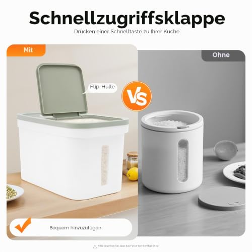 Futtertonne Reisbehälter 10KG, Futterbehälter mit Reistasse, Futteraufbewahrung für Hunde, Reisspender für Reis, Mehl, Cornflakes, Hundefutter, Katzenfutter, 22*38*23cm, Grün