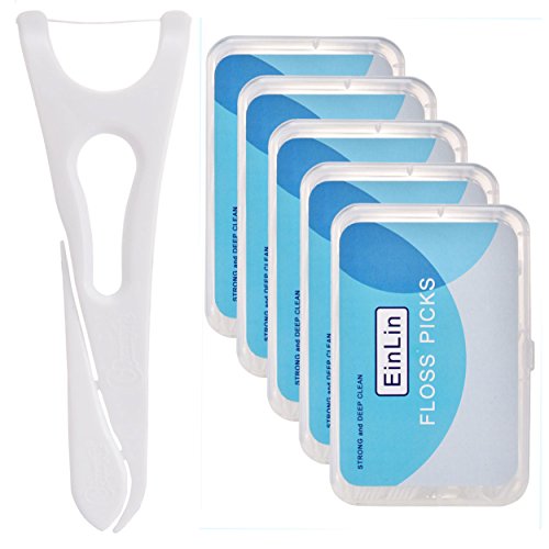 EINLIN 200 Counts Unflavored Angle Dental Floss Picks with 4 Travel Cases-Y Shape Flosser Suitable for Flossing Back Teeth