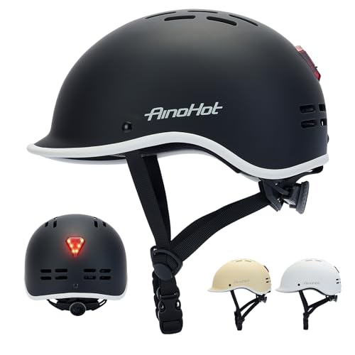 Rongbenyuan 自転車 ヘルメット 【LEDライト付】 大人用 18個通気口 58-62cm サイクリングヘルメット 軽量 スポーツ ロードバイクヘルメット 耐衝撃 高剛性 丈夫 サイズ調整可能 アゴパッド サンバイザー付き 男女兼用 CE認定済み