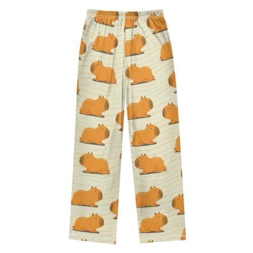 J JOYSAY Cartoon Capybara Beige Pajamas Pants Soft Long Pajama Bottoms Lounge Sleep Pants Size S-XL2