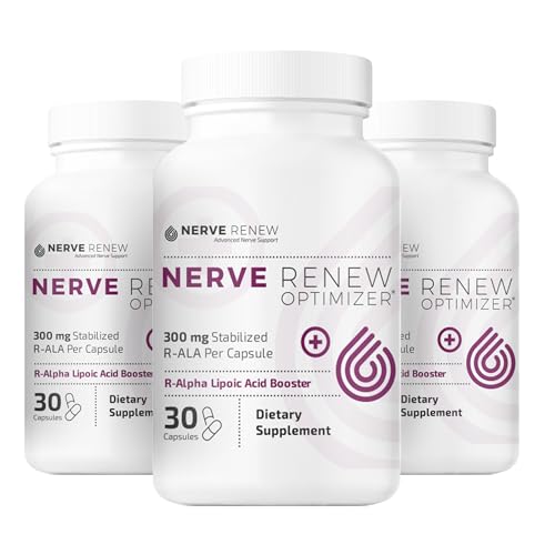 NERVE RENEW Optimizer, 3 Pack (90 Capsules) - 300 mg Stabilized R-Alpha Lipoic Acid per Capsule for Natural Nerve Discomfort Support - Fast Absorption - Safe and All Natural