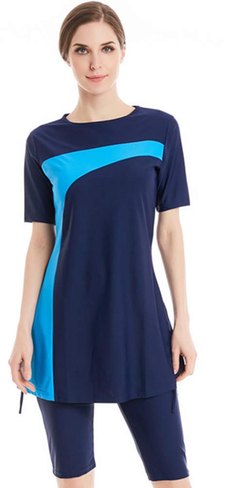 Maillot De Bain Modeste Femme Manches Courtes 3 Pièces - Top, Pantalon Et Bonnet - Tissu Polyester/élasthanne
