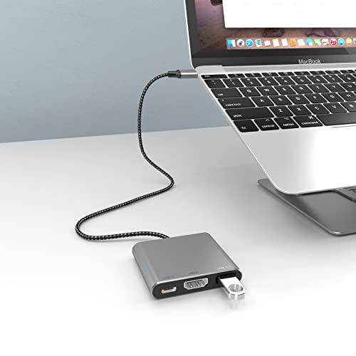 Image of Battony USB C Multiport AV Adapter with 4K HDMI Output USB 3.0 Port, 50cm Braided Cable & USB-C Fasting Charging Port,Compatible for MacBook Pro Air M1 M2 Pad Pro iMac and Other Type C Devices