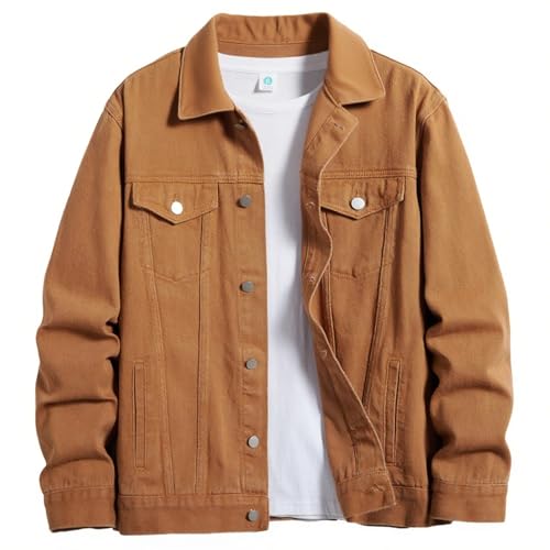 Image of Men's Denim Jacket Vintage-Inspired Jean Jacket with Multiple Pockets - Cotton Blend, Machine Washable