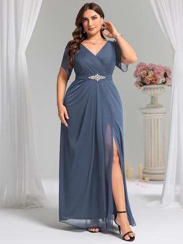 Ever-Pretty Plus Women's Chiffon V-Neck Cap Sleeves Rhinestone Maxi A-Line Plus Size Formal Mother of The Bride Dresses3