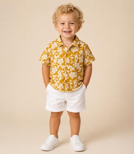 Image of A.T.U.N. (ALL THINGS UBER NICE) Boys 100% Cotton Printed Shirt | Half Sleeve Smart Casual Shirt for Kids | Soft Breathable Button Placket Top