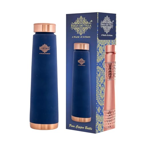 Image of INDIAN ART VILLA Pure Copper Navy Blue Pyramid Ombre Silk Finish Bottle - 800 ML, Ayurvedic Health Benefits, Ideal for Home, Office, Gym & Travel