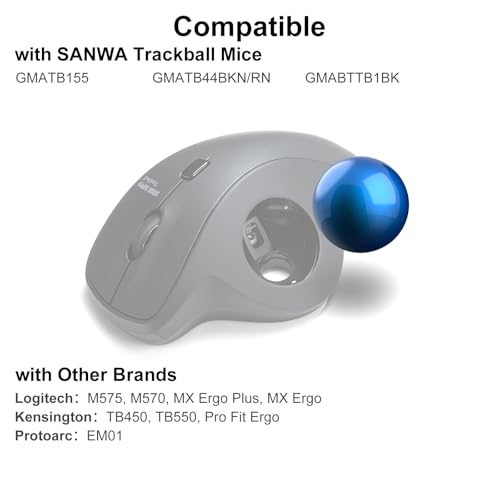 Image of SANWA Trackball 34mm /1.34in, Replacement Ball for Logitech m575, m570, MX Ergo, Kensington, and Other Compatible Trackball Mouse, Glossy Blue