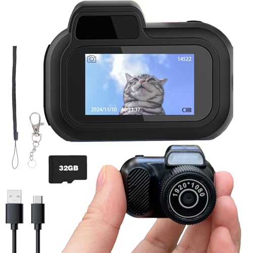 Mini Keychain Camera, Retro Micro with 32GB Card, 1080P Retro Snap Digital Camera 6 Filters,0.96'' HD Tiny Vintage Video Recorder for Travel Study Outdoor Activities