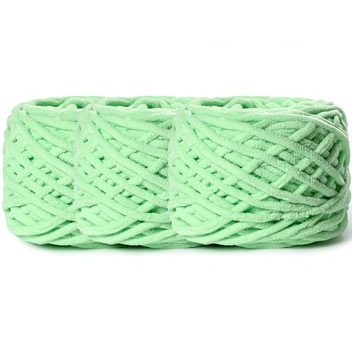 Image of 3 Pack Fluffy Chenille Chunky Yarn for Crocheting 100g(65.6yd) - Baby Yarn for Crocheting Soft - Velvet Yarns for Crochet Blanket - Amigurumi Crochet Yarns (Aqua Green)