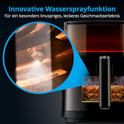 MEDION X10 XL Heißluftfritteuse MD11780 (5 Liter, Airfryer, innovative Wassersprühfunktion für krosse knusprige Speisen, 1.500 Watt, Sichtfenster, Schüttel Alarm,10 Automatikprogramme) – Bild 6