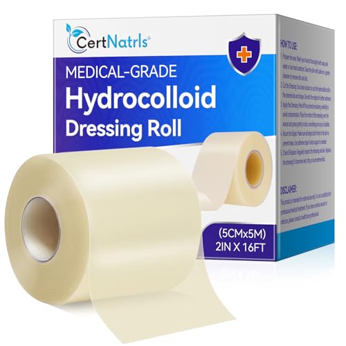 Rouleau de pansement hydrocolloïde 5 cm x 5 m | Rouleau hydrocolloïde – Pansement autocollant et imperméable | Pour ampoules, coupures, boutons et petites...