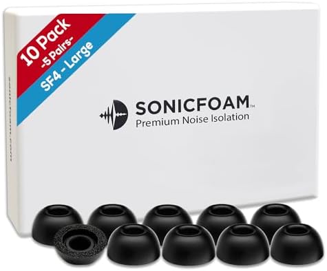 SONICFOAM SF4 Large - Memory Foam Earbud Tips - 5 Pairs - Black