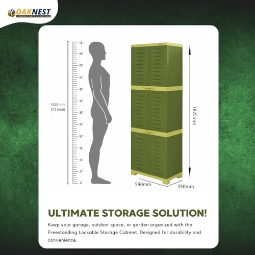 Image of Oaknest Supreme Fusion-03 Plastic Storage Cabinet | Compact & Multipurpose Storage Solution | Waterproof, Durable & Lightweight | Ideal for Home, Office & Garage | Green and Yellow