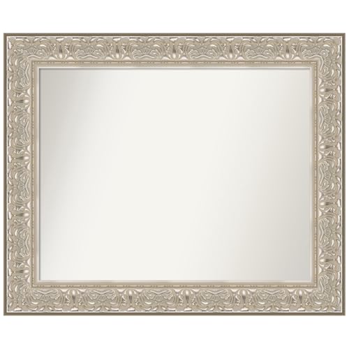 Amanti Art Silver Bathroom Mirror for Over Sink, 29x35 Luxe Silver Cream Rectangle Vanity Mirror, Large Traditional Frame, Hangs Horizonally and Vertically, Bathroom Wall Decor, Non-Beveled Edge