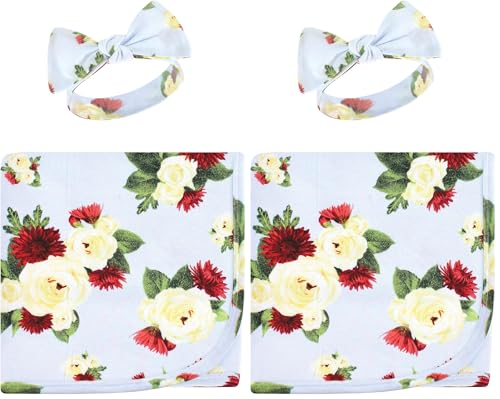 Image of Touched by Nature Unisex Baby Organic Cotton Swaddle Blanket and Headband or Cap, Rose Mum, One Size (Pack of 2)