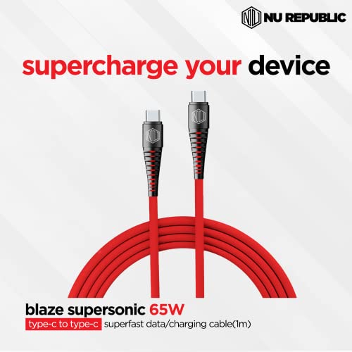 Image of Nu Republic Blaze Supersonic 65W Type-C to Type-C Cable 1 m Fast Charge Cable (Compatible with Mobile, Tablet, Laptop, Red, One Cable)