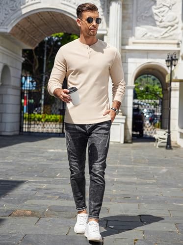 COOFANDY Men's Henley T-Shirts Long Sleeve Pullover Shirt Casual Heavyweight Button Shirts Basic Tees3