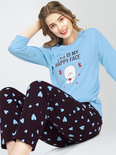 Image of ZEYO Night Suit for Women's Printed Cotton Night Dress of Top and Pajama Set (Available in Plus Size)