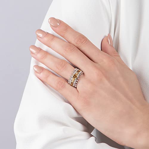 Jewelili Enchanted Disney Fine Jewelry Sterling Silver and 10K Yellow Gold with Citrine and 1/4 CTTW Diamond Belle 30th Anniversary Ring2