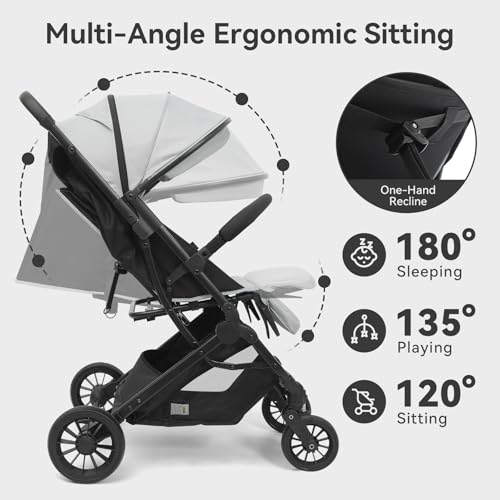 SOLIDEE Baby Stroller, Pushchair with Adjustable Seat, Compact Travel Pram Buggy with Footmuff, Pushchairs for 0-3 Years Old Toddlers with UPF50+ Canopy, Rain Cover, Storage Basket - Image 4