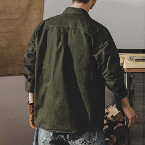 Mens Casual Lightweight Shirt Jacket Vintage Cargo Work Shacket Button Down Overshirt Untucked with Multi Pockets 20254