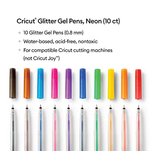 Image of Cricut Glitter Gel Pens (Set of 10), Add Glitter to Cards, Paper, Decor, and More, for Use Maker and Explore Cutting Machines, (Medium Point, 0.8mm, Rainbow)